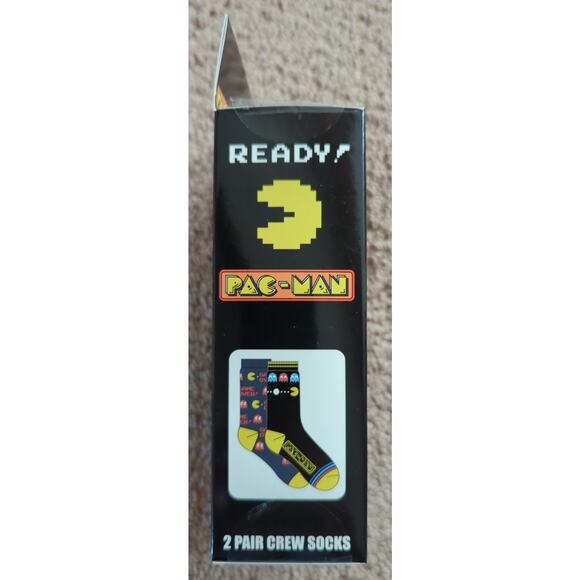 Pac-Man Crew Socks Set of 2 One Blue Pair One Black Pair New In Box Shoe Sz 6-12 - Picture 3 of 8
